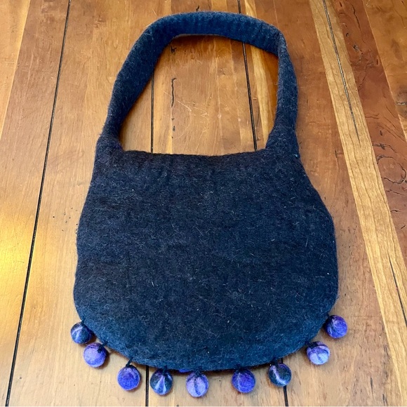 VTG Rising Tide Boiled Felted Wool Purse/Handbag Hand Made In Nepal Boho Flowers - Picture 7 of 11